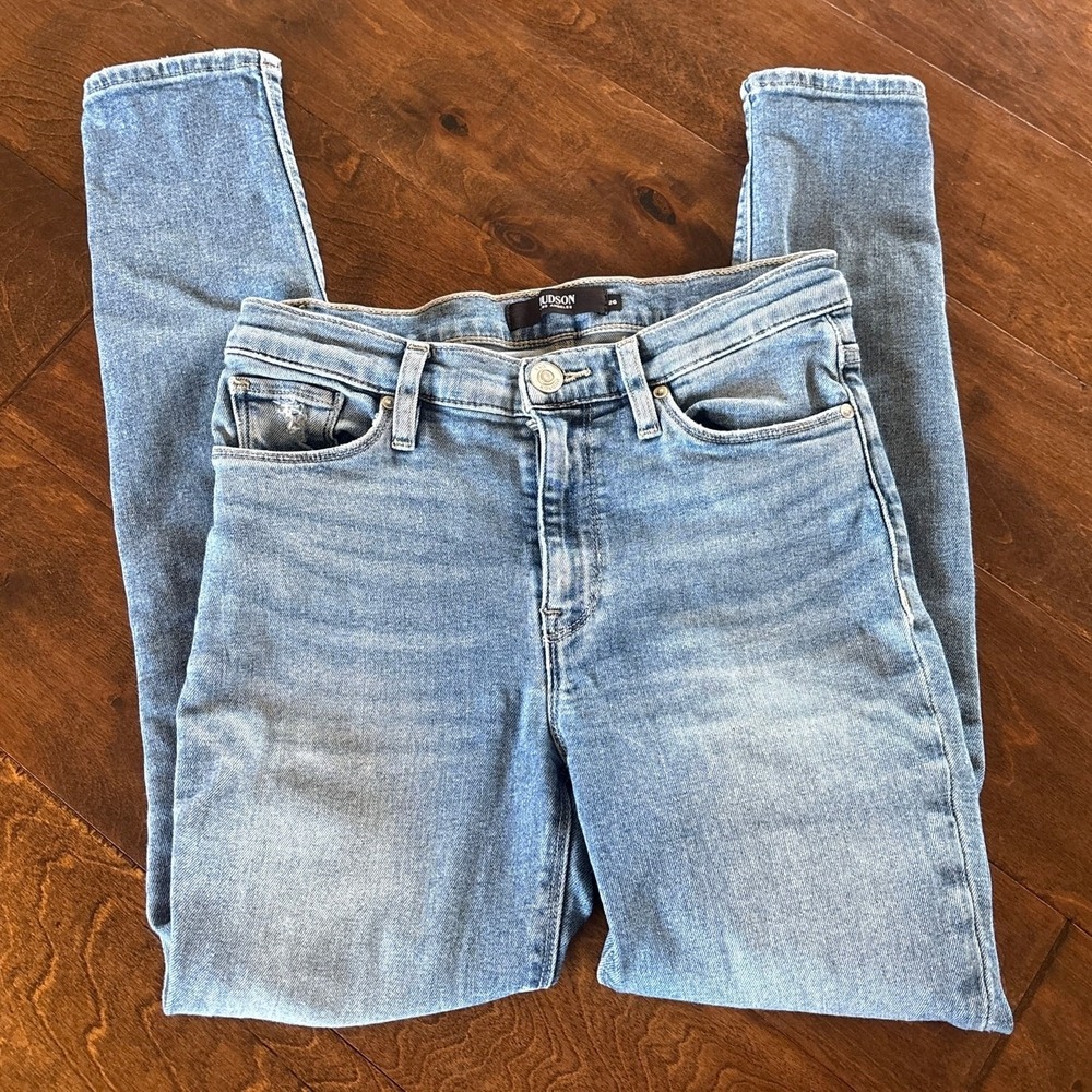 Hudson Nico Mid-Rise Distressed Denim Super Skinny Jeans Blue Women's Size 26